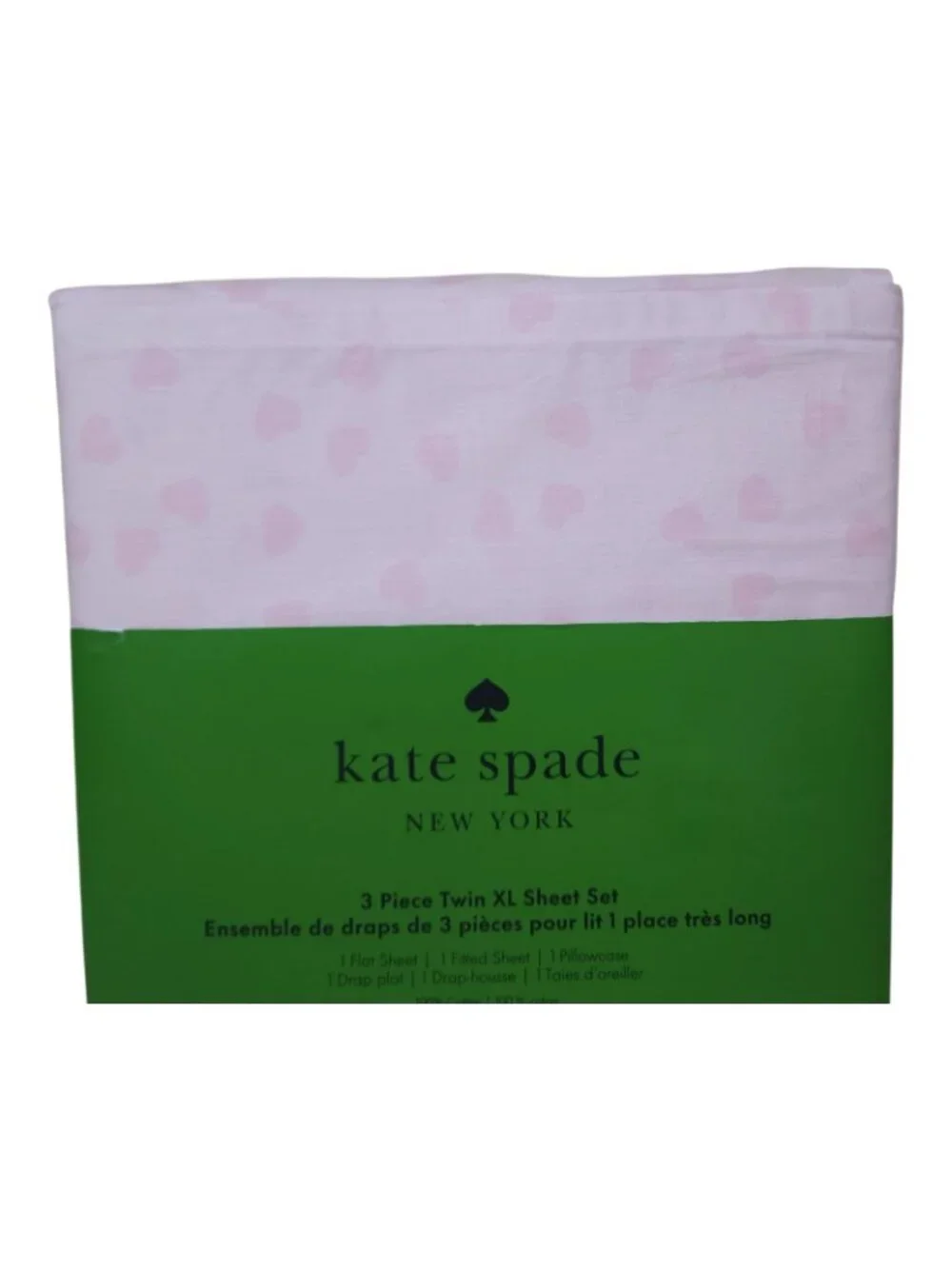 Kate Spade New York 3 Piece Twin XL Sheet Set Pink Hearts 100% Cotton